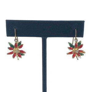 Enamel Poinsettia Earrings for Pierced Ears
